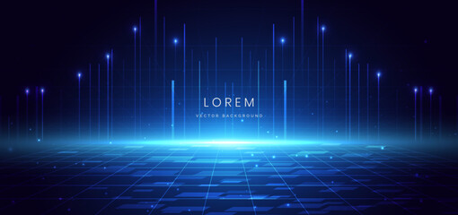 Wall Mural - scene glownig blue light with lighting effect and sparkle on dark blue background.