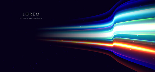 Poster - Abstract glowing colorful curved ray on dark background.