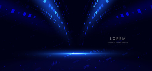 Poster - Technology futuristic glowing blue square pattern on dark blue background.