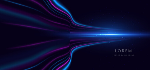 Canvas Print - abstract futuristic blue and pink curve light ray on dark blue background.