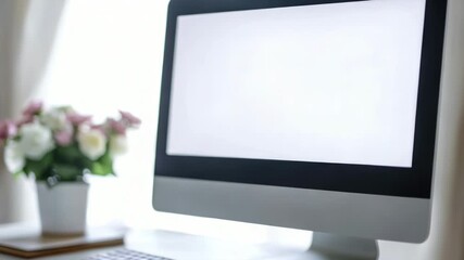 Poster - Computer monitor sits on a desk, suitable for office or home use