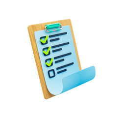 Poster - 3D Render:  Modern Checklist on Wooden Clipboard,  Positive and Efficient Business Concept
