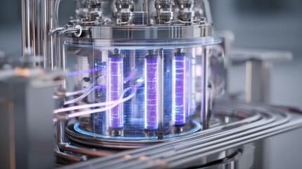 Poster - Modern bioreactor integrating heating and cooling system with clearly marked temperature regulators and sensors, enhancing environmental control for optimal cell growth and bioprocessing