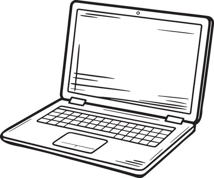 Laptop Outline Illustration for Technology, Business, and Design Projects with Clean Lines