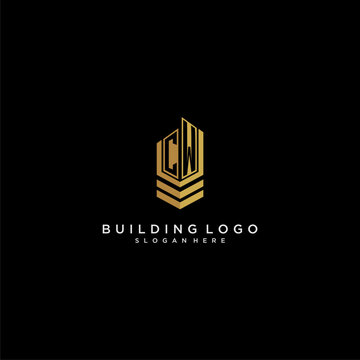 CW initial monogram logo for real estate with building style