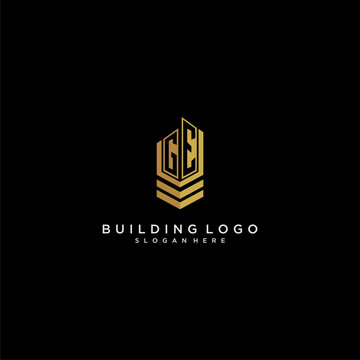 GE initial monogram logo for real estate with building style