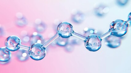 Poster - Close-Up View of Molecular Structure with Water Droplets in Blue and Pink Gradient Background