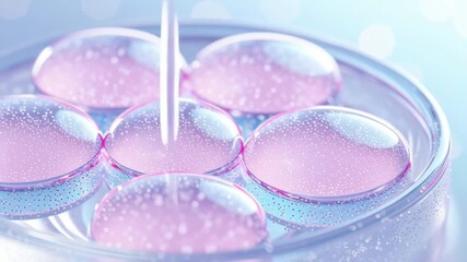 Poster - Colorful Water Droplets on Surface Reflecting Light with Soft Bokeh Background and Vibrant Atmosphere