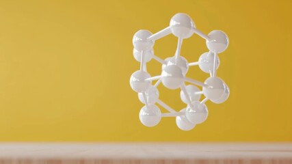 Poster - Abstract Representation of Molecular Structure with White Spheres and Yellow Background