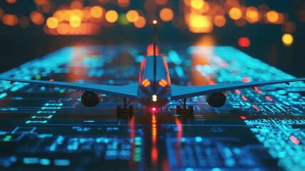 Poster - An airplane sits on a digital circuit board