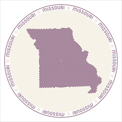 Poster - Missouri round logo design. State shape build of rings. Missouri text around the state. Vector Illustration.