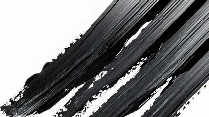 Poster - A detailed view of a single black brush stroke on a white surface, suitable for use in designs related to art or creativity