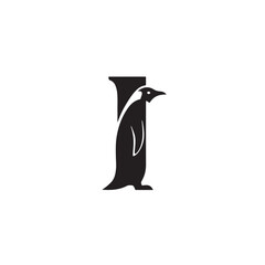 Poster - Elegant Penguin Silhouette Integrated into a Distinctive Letter I Logo Design
