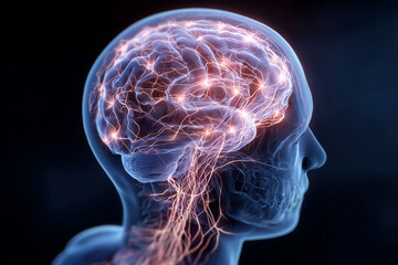 Aufkleber - A brain with many neurons and a skull