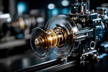 Poster - Detailed close-up of a precision engineered turbine component in a modern workshop setting