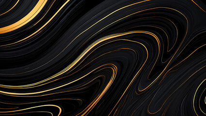 Poster - Abstract Black and Gold Waves A luxurious and elegant background featuring flowing swirling lines of gold against a deep black backdrop creating a sophisticated and