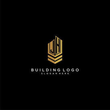 JH initial monogram logo for real estate with building style