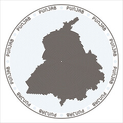 Poster - Punjab round logo design. State shape build of rings. Punjab text around the state. Vector Illustration.