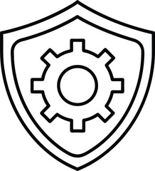 Poster - Clean line art icon of a gear inside a shield isolated on transparent background