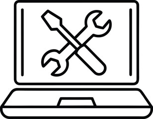 Poster - Clean line art icon of a laptop with a wrench and screwdriver isolated on transparent background