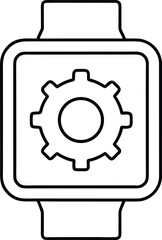 Poster - Clean line art icon of a smart watch with a gear element isolated on transparent background