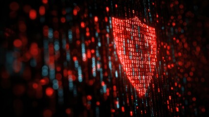 Poster - A digital shield symbol surrounded by glowing binary code representing cybersecurity protection.