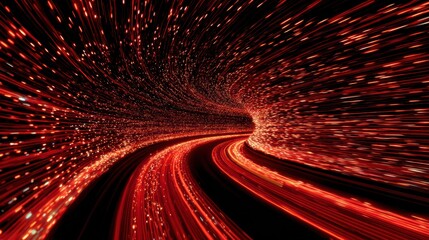 Poster - A dynamic swirl of red light streaks creates an abstract representation of speed and motion.