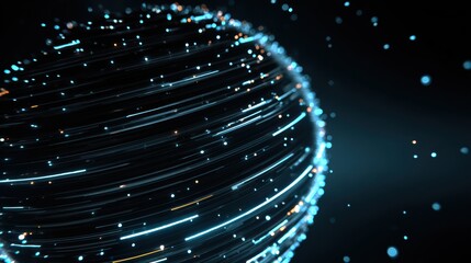 Poster - A futuristic digital sphere with vibrant blue lights, symbolizing technology and innovation in a cosmic setting.