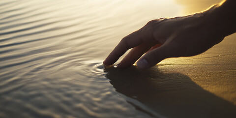 Poster - Touching the Water: A gentle hand extends to touch the surface of rippling water, creating a moment of peace and connection with nature's tranquility.