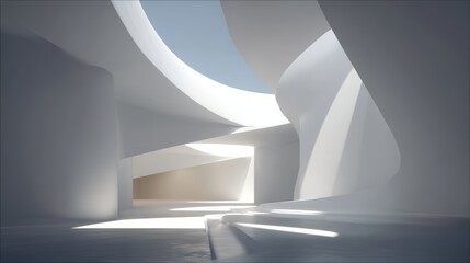 Poster - A modern architectural space featuring smooth lines and natural light, creating an inspiring atmosphere.