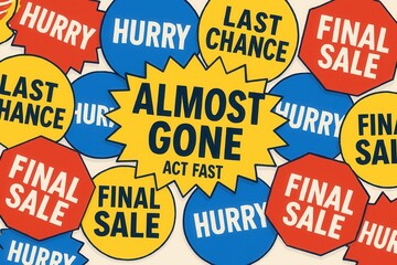 Leinwandbilder - A collage of sales and urgency tags including phrases like 