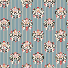 blue striped ornamental floral pattern