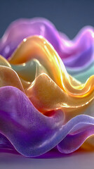 Poster - Pastel-colored abstract fabric swirls with detailed glitter texture, blending shades of purple, gold, and turquoise in soft curves