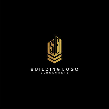 SF initial monogram logo for real estate with building style