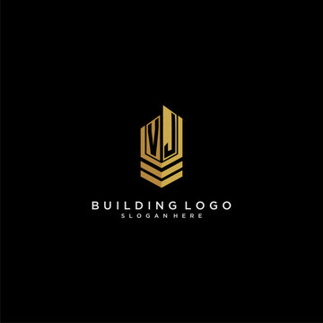VJ initial monogram logo for real estate with building style