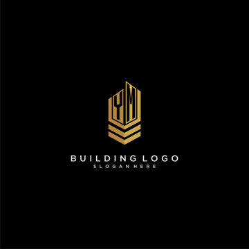 YM initial monogram logo for real estate with building style