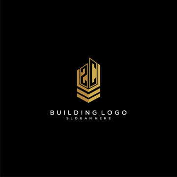 ZC initial monogram logo for real estate with building style
