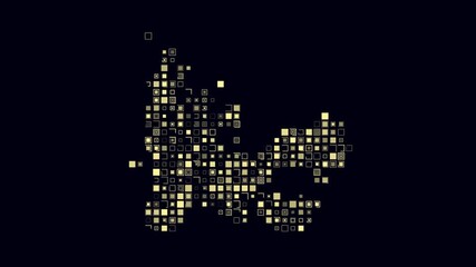Poster - French Southern and Antarctic Lands dotted animation. Shape of the country build of pulsating colored dots. Large size square blocks. Digital style map on dark background. Simple video.