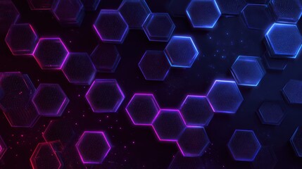 Poster - A vibrant hexagonal background with glowing purple and blue tones, perfect for modern graphic designs and presentations.