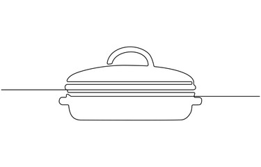 Fototapete - One line continuous waiter with tray closed lid restaurant concept,  Hand Drawn Symbol Vector Illustration, hand continuous line art .