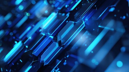 Poster - Abstract blue futuristic digital technology background with glowing hexagonal shapes and reflections.