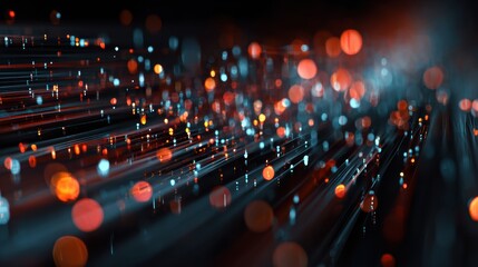 Poster - Abstract digital background with vibrant glowing particles and lines representing data flow and connectivity.