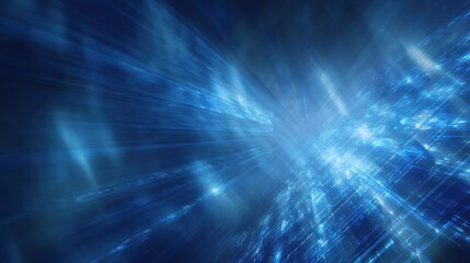 Poster - Abstract digital background with vibrant blue lights and rays, creating a dynamic and futuristic atmosphere.