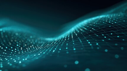 Poster - Abstract digital wave with glowing particles representing data flow and connectivity in technology and innovation.