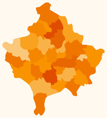 Poster - Map of Kosovo with regions. Just a simple country border map with region division. Orange color palette. Flat Kosovo shape with administrative division. Vector illustration.