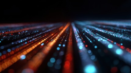 Poster - Abstract motion blur of vibrant lights creating a stunning digital landscape, symbolizing speed and innovation.