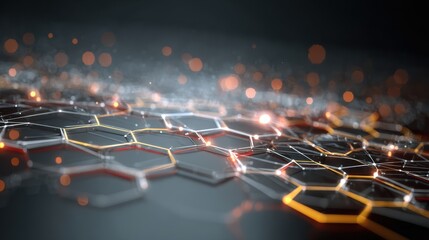 Poster - Abstract technology background featuring hexagonal patterns with glowing effects in a futuristic design.