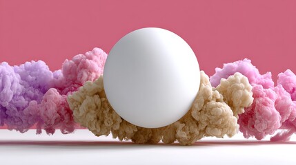 Poster - White egg is surrounded by pink, purple, and orange smoke. The smoke is swirling around the egg, creating a sense of chaos and movement. The egg is the focal point of the image