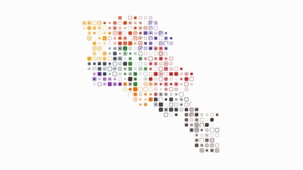 Poster - Armenia dotted animation. Shape of the country build of pulsating colored dots. Large size rounded square blocks. Digital style map on white background. Modern video.