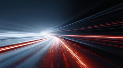 Poster - Dynamic light trails reflect speed and motion in a vibrant urban landscape, showcasing the essence of technology.